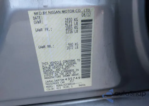 2013 Nissan Altima 2.5 S z USA, uszkodzony, nr VIN 1N4AL3AP7DN435749